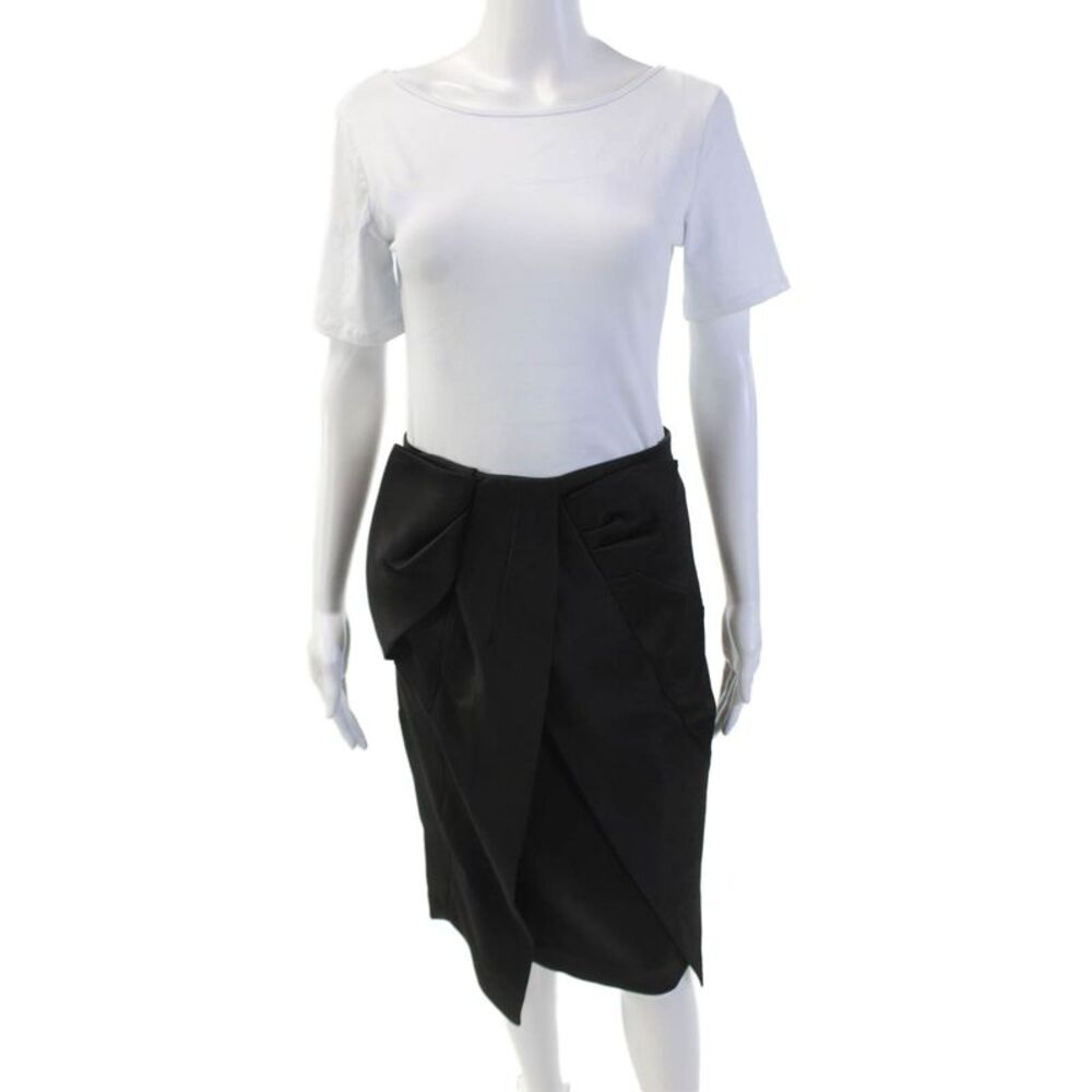 Belle Badgley Mischka Womens Asymmetrical Hem Zip Knee Length Skirt Black Size 2